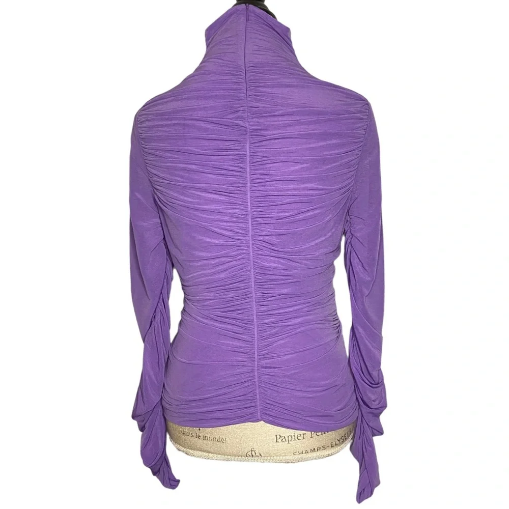 Diane Von Furstenberg Purple Ruched Mock Neck Blouse Women’s Size Medium - Picture 6 of 9